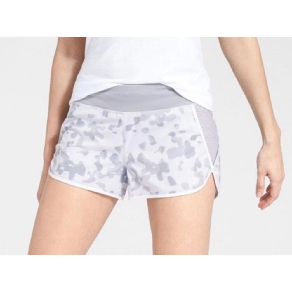 ATHLETA Track This Leopard Print Gray/White Running Shorts, 3", Sz S